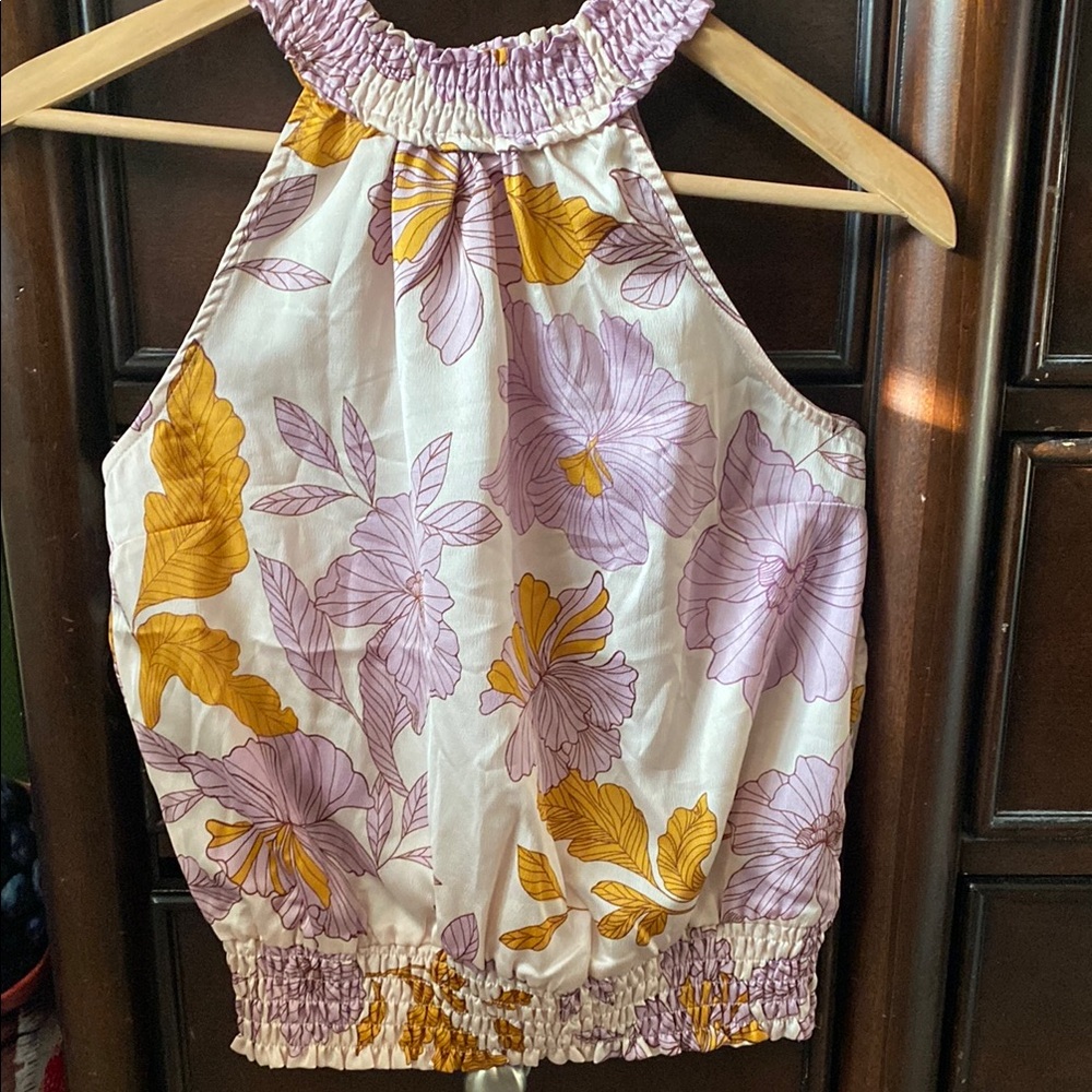 Moteau Purple Floral Halter Top PTP approx. 19”